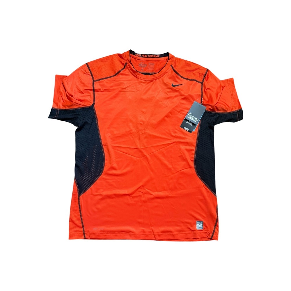 Nike Pro Combat Mens Short Sleeve Compression Shirt Orange Black Dri-FIT XL